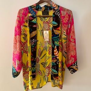 Johnny Was 100% Silk Multicolored Floral Kimono